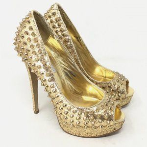 Steve Madden Gold Metal Spike Heels 5” Size 8